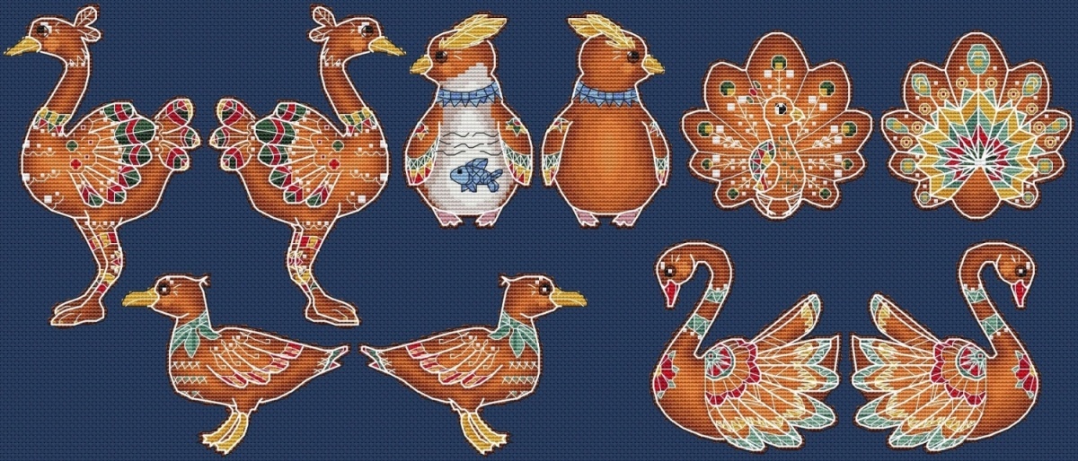 Gingerbread Birds Double Sided Cross Stitch Pattern фото 1