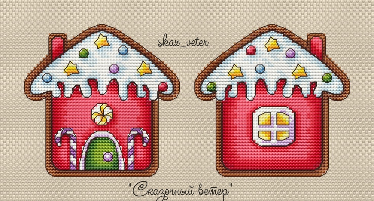 Red Gingerbread House Cross Stitch Pattern фото 1