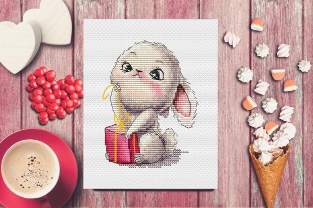 Bunny with a Gift Cross Stitch Chart фото 4
