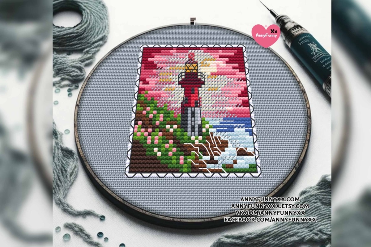The Spring Lighthouse Postage Stamp Cross Stitch Pattern фото 11