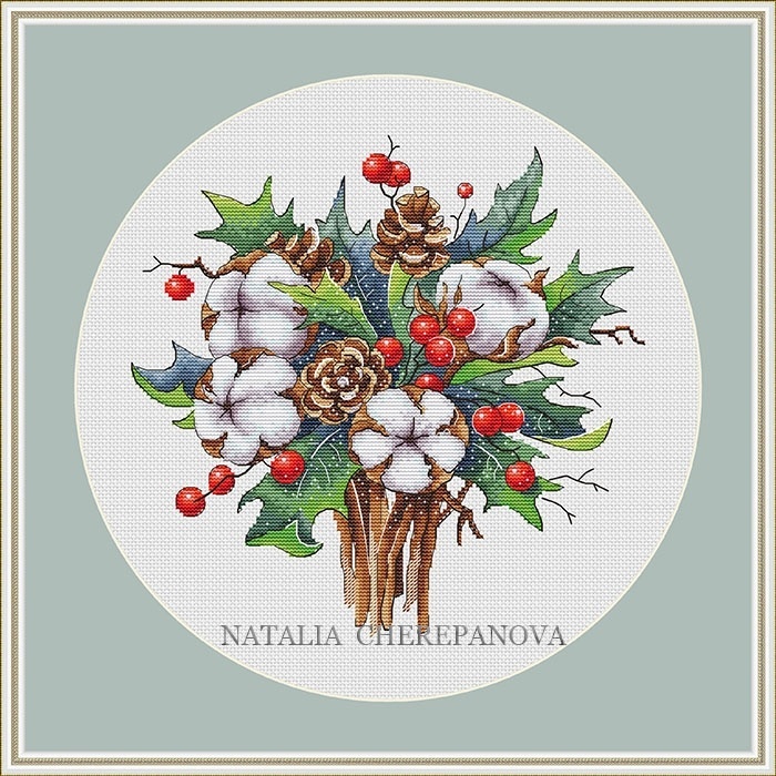 Cotton and Holly Cross Stitch Pattern фото 1