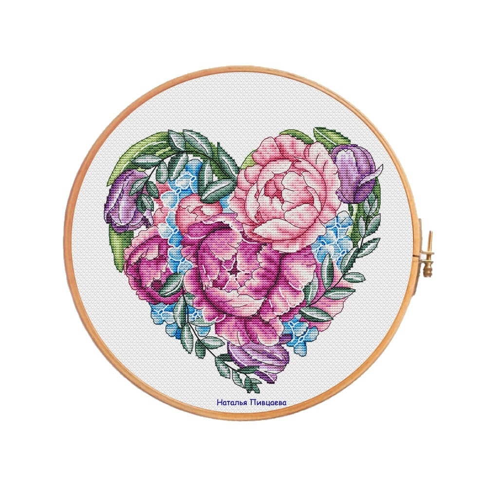 Flower Heart Cross Stitch Pattern фото 1