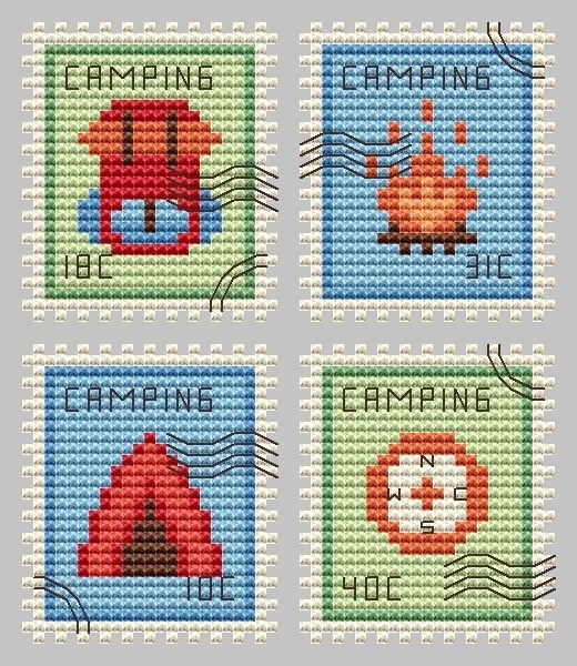 Camping Postage Stamps Cross Stitch Pattern фото 1
