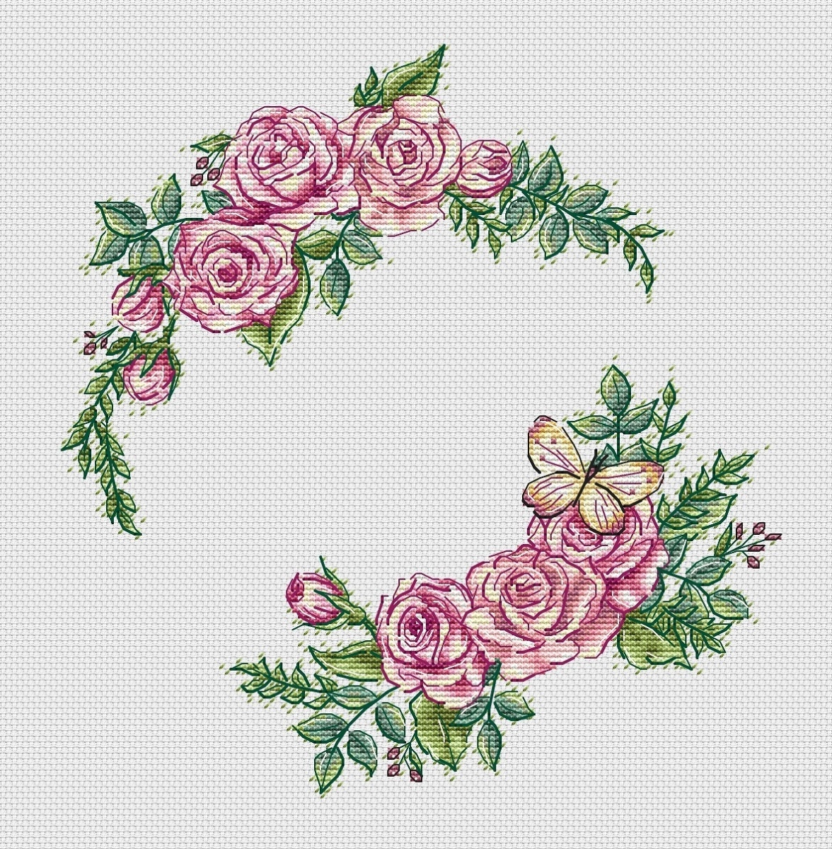 A Delicate Wreath of Roses Cross Stitch Pattern фото 1