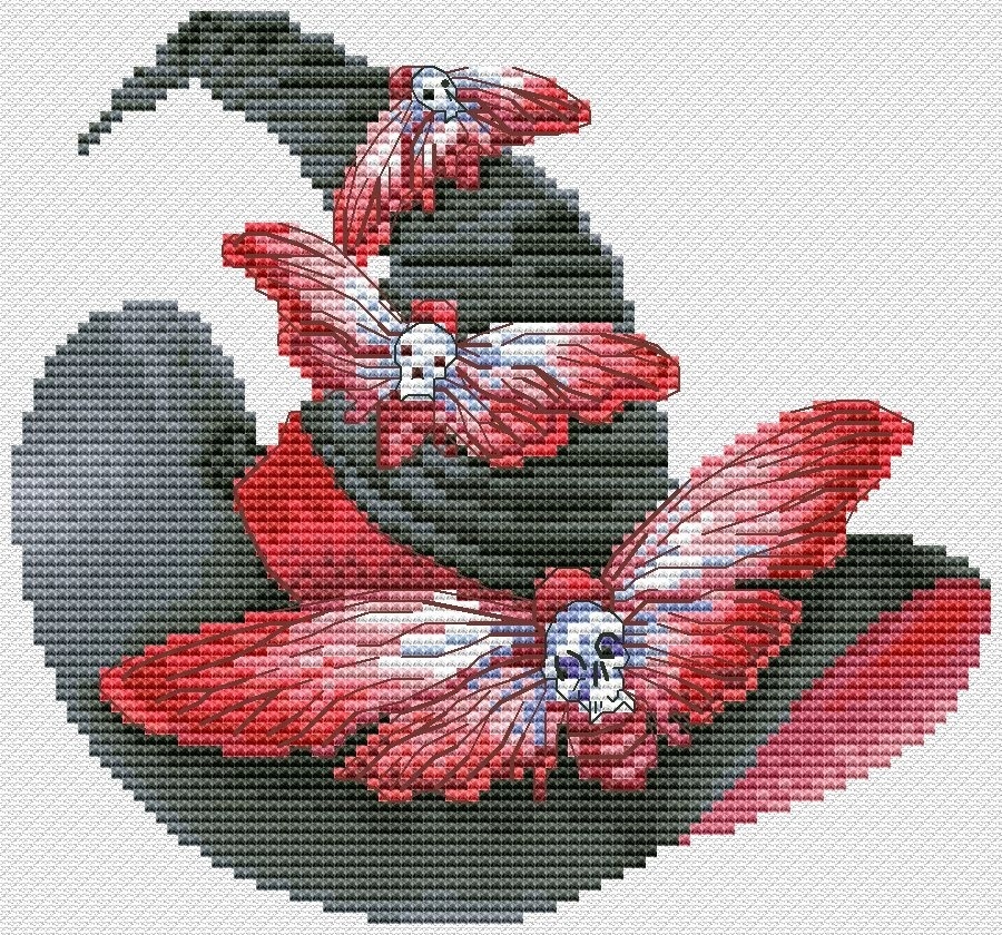 Witch Hat with Butterflies Cross Stitch Pattern фото 1
