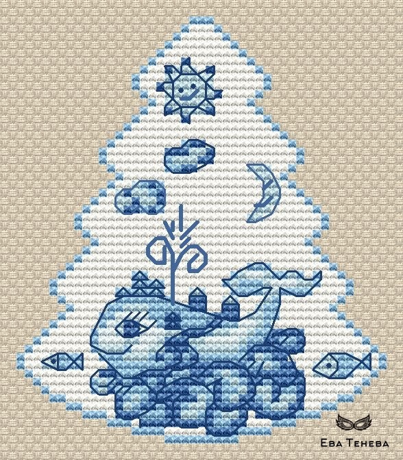 Christmas Tree. Gzhel Whale Cross Stitch Pattern фото 1