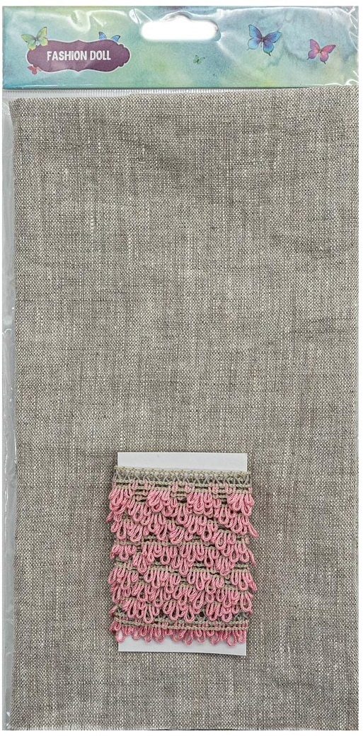 Grey&Pink Linen with Braid Patchwork Fabric фото 2