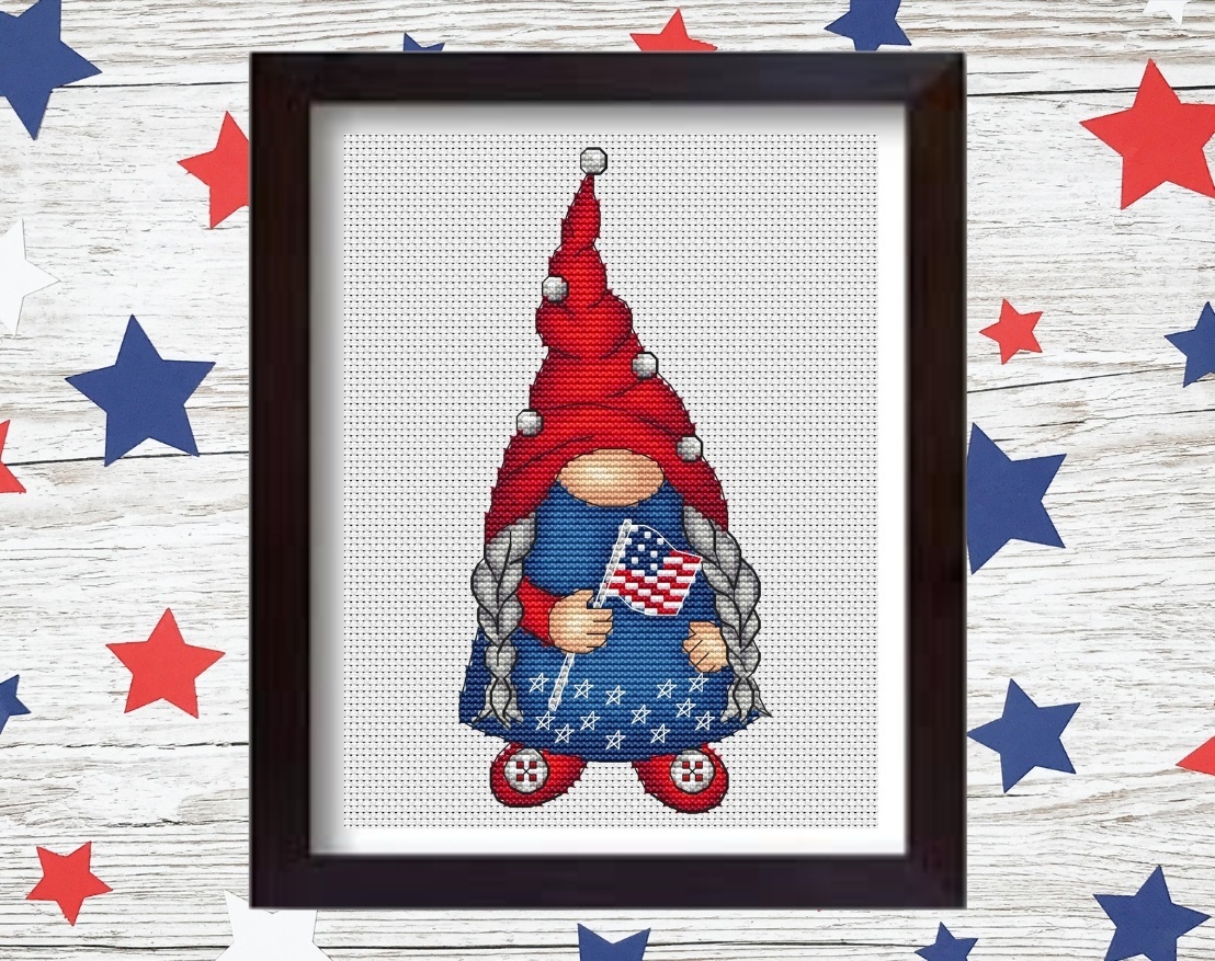 Patriotic Girl Gnome 2 Cross Stitch Pattern фото 1
