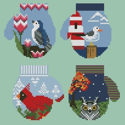 4 Seasons Mittens Cross Stitch Pattern фото 1