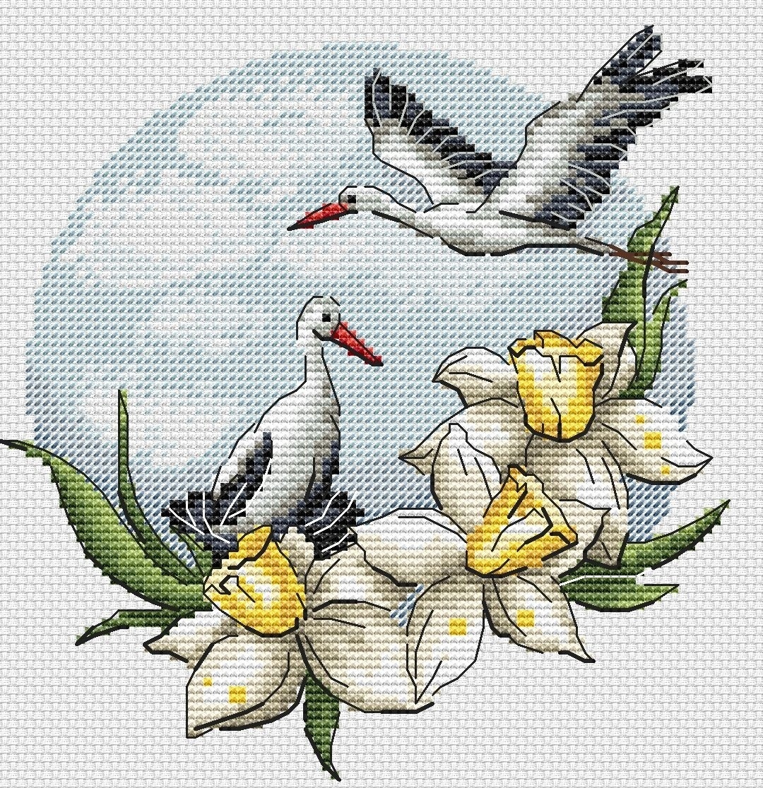 Spring Song. Storks Cross Stitch Pattern фото 1