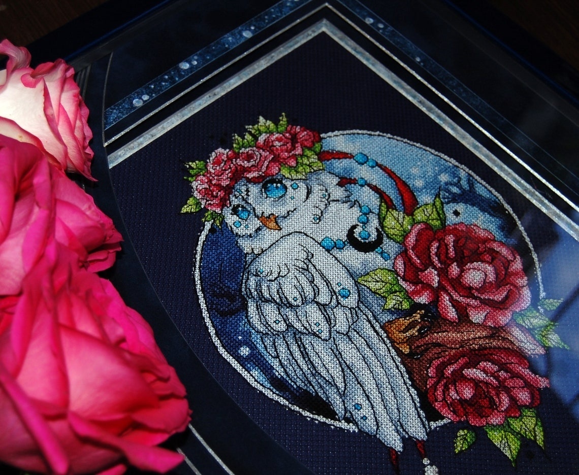 Owl with Roses Cross Stitch Pattern фото 7
