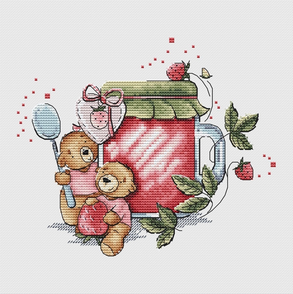 Strawberry Bears Cross Stitch Pattern фото 1