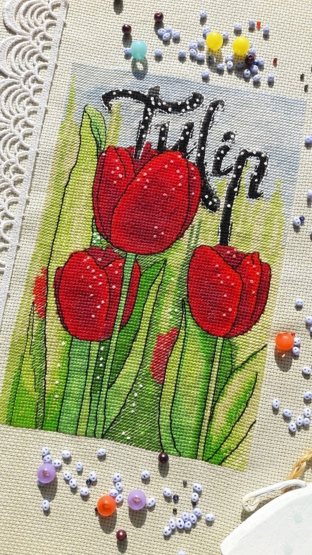 Red Tulips Cross Stitch Pattern фото 2