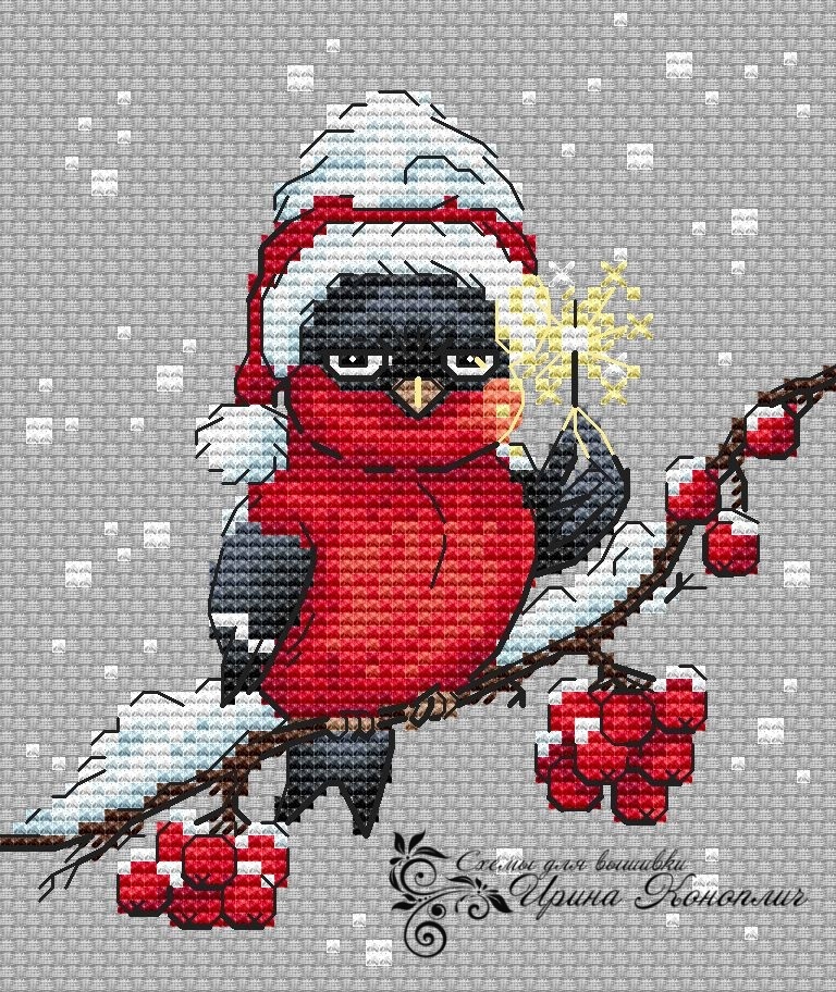 Christmas Mood Bullfinch Cross Stitch Pattern фото 1