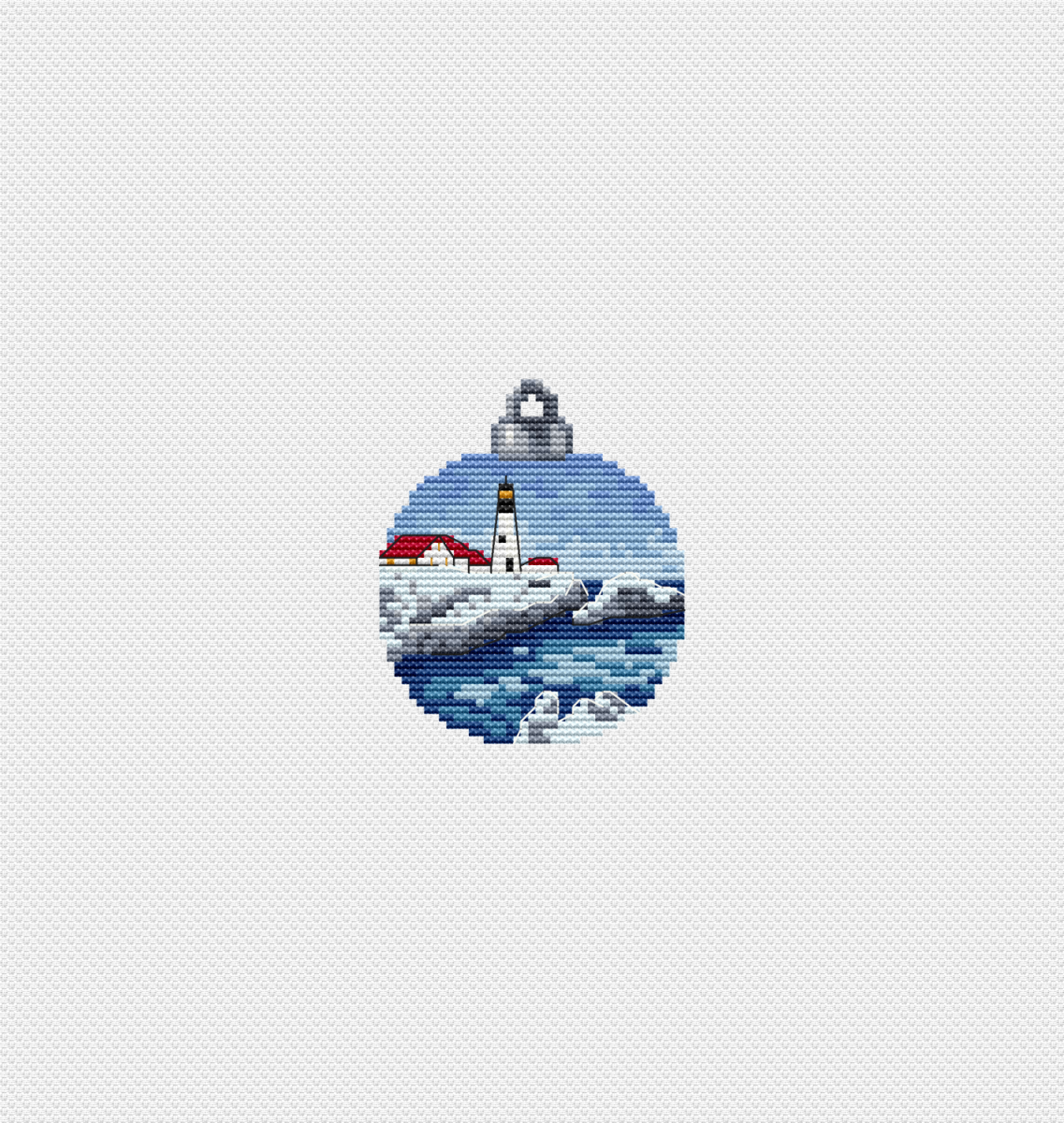 Lighthouse in Snowy Rocks Christmas Ball Cross Stitch Pattern фото 2
