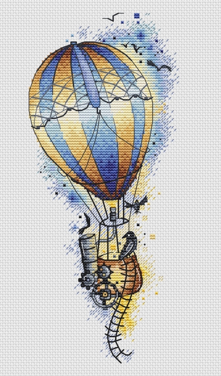 Hot Air Balloon Steampunk Cross Stitch Pattern фото 1