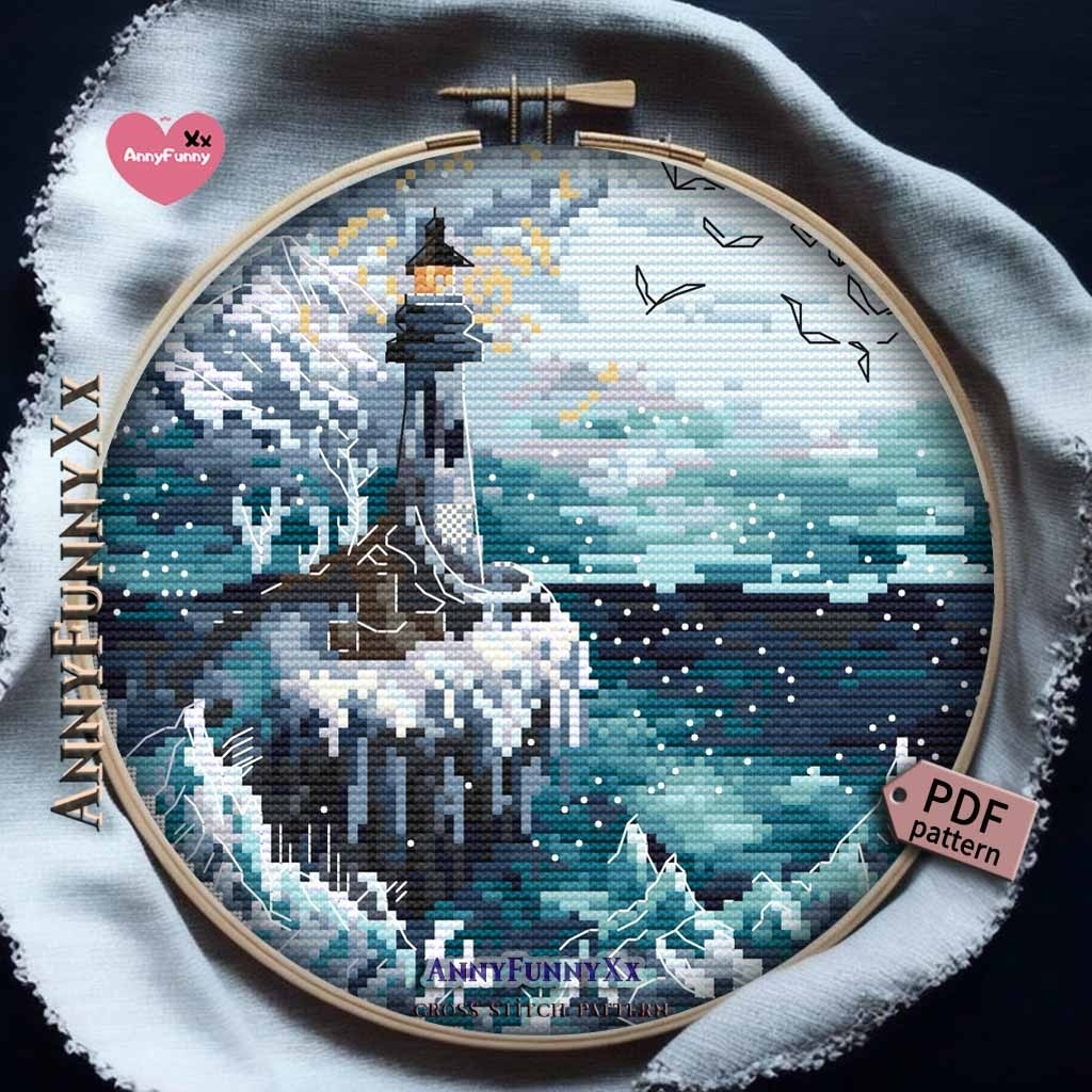Ice Lighthouses. Guiding Light Cross Stitch Pattern фото 1