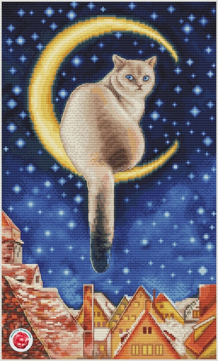 Moon Cat Cross Stitch Pattern фото 1