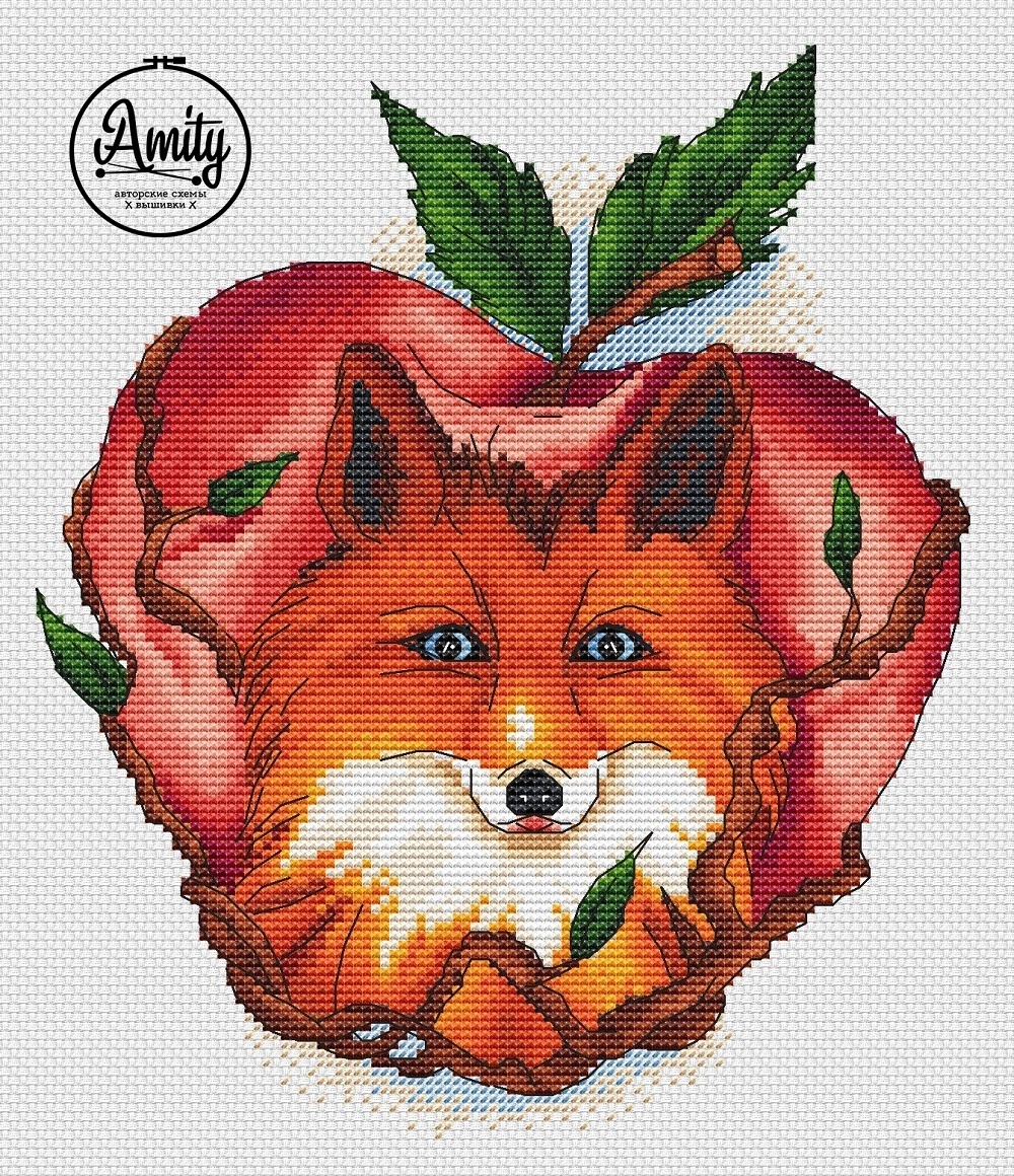 Fox and Apple Cross Stitch Pattern фото 1