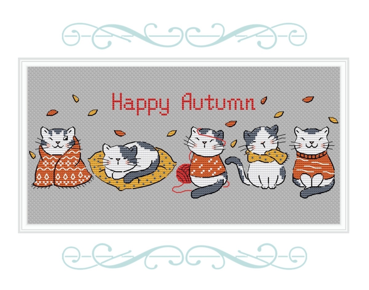 Happy Autumn Cats Cross Stitch Pattern фото 1