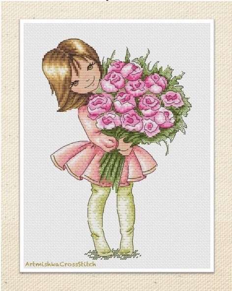 Girl with a Bouquet Cross Stitch Pattern, code ACS-007 Artmishka Cross ...