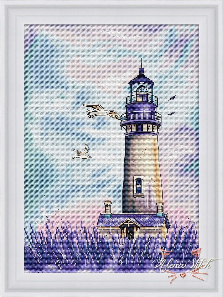 Lavender Lighthouse Cross Stitch Pattern фото 1
