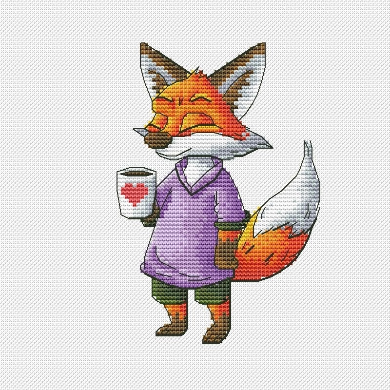 A Fox with Coffee Cross Stitch Pattern фото 1