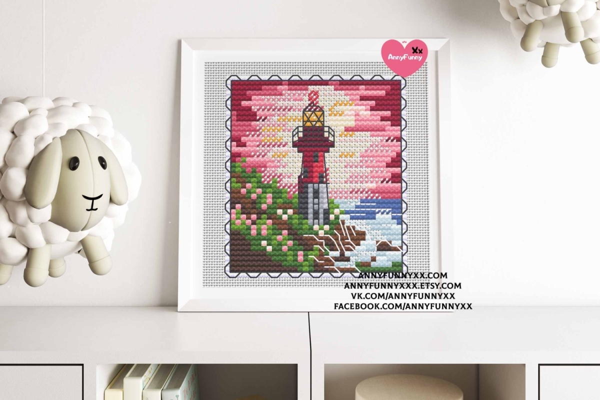 The Spring Lighthouse Postage Stamp Cross Stitch Pattern фото 4