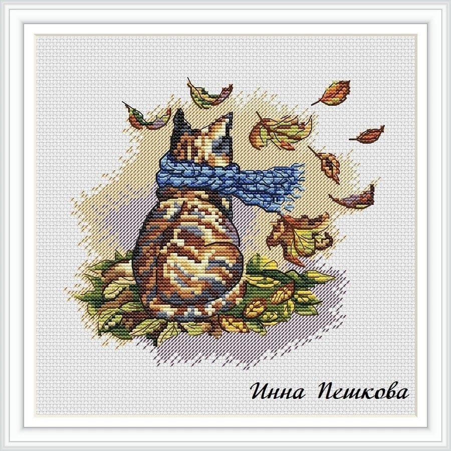 Autumn Kitten Cross Stitch Pattern фото 1