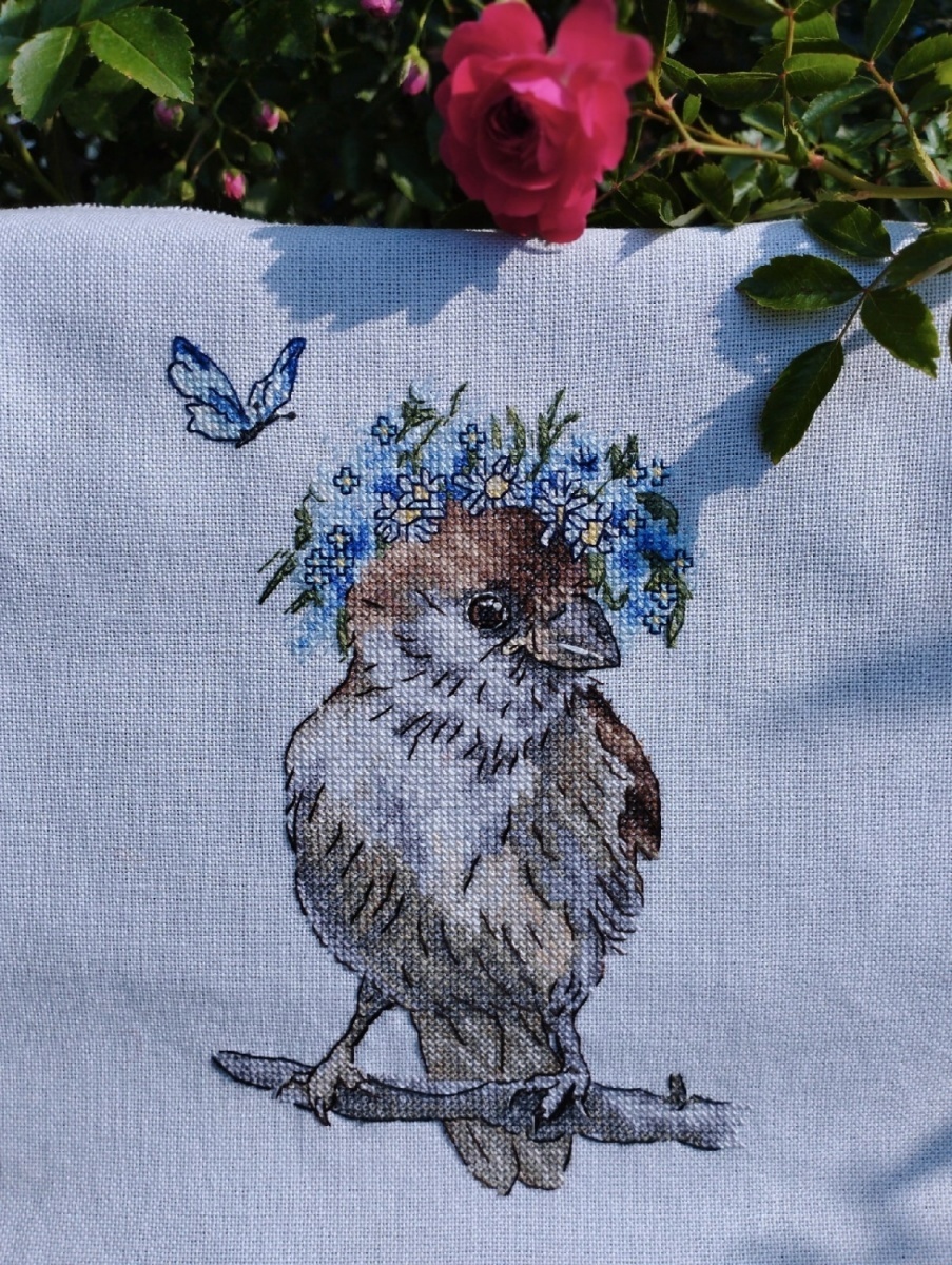 Sparrow and Butterfly Cross Stitch Pattern фото 3