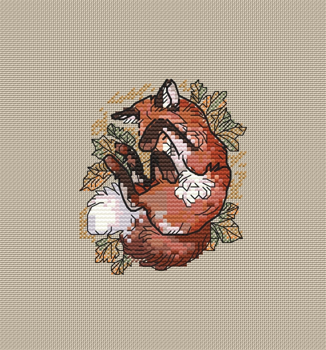 Small Sleeping Fox Cross Stitch Pattern фото 1