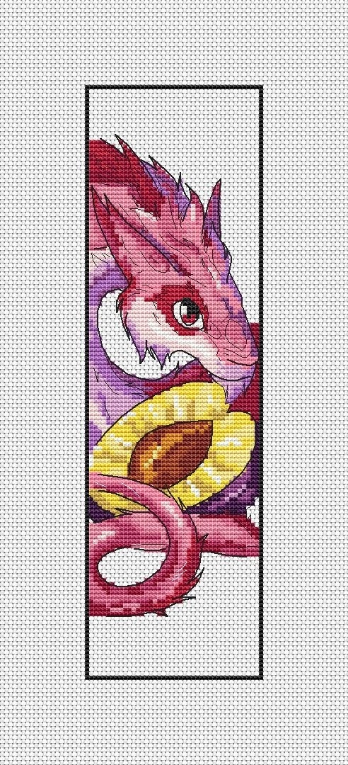 Bookmark Plum Dragon Cross Stitch Pattern фото 1