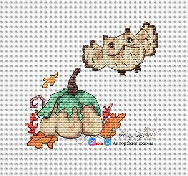 Owl and Pumpkin Cross Stitch Pattern фото 1