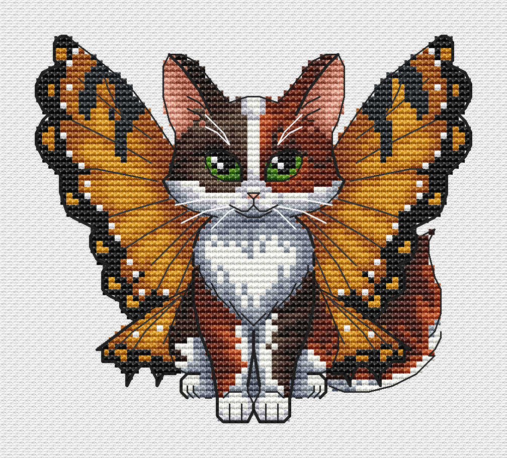 Butterfly Cat Cross Stitch Pattern фото 1