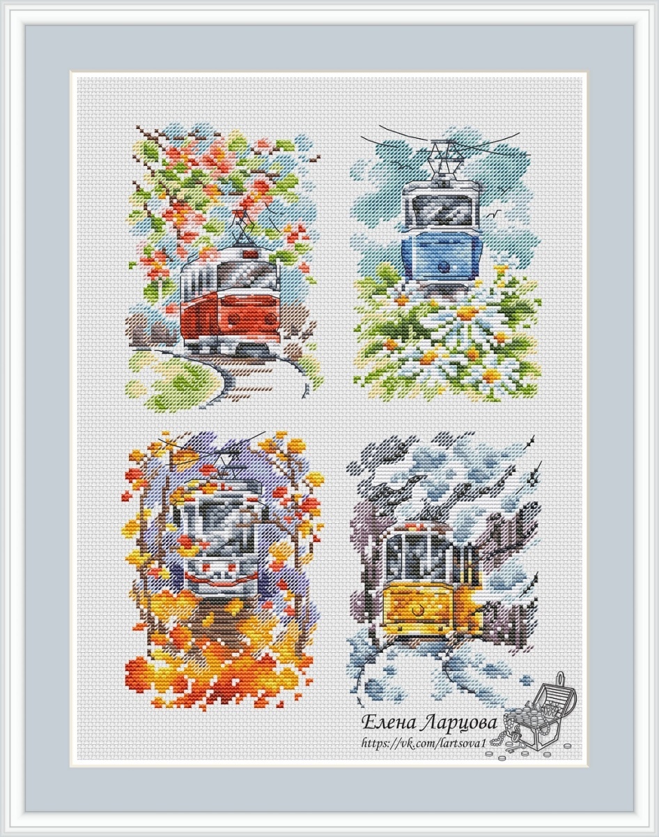 Trams - Seasons Cross Stitch Pattern фото 1