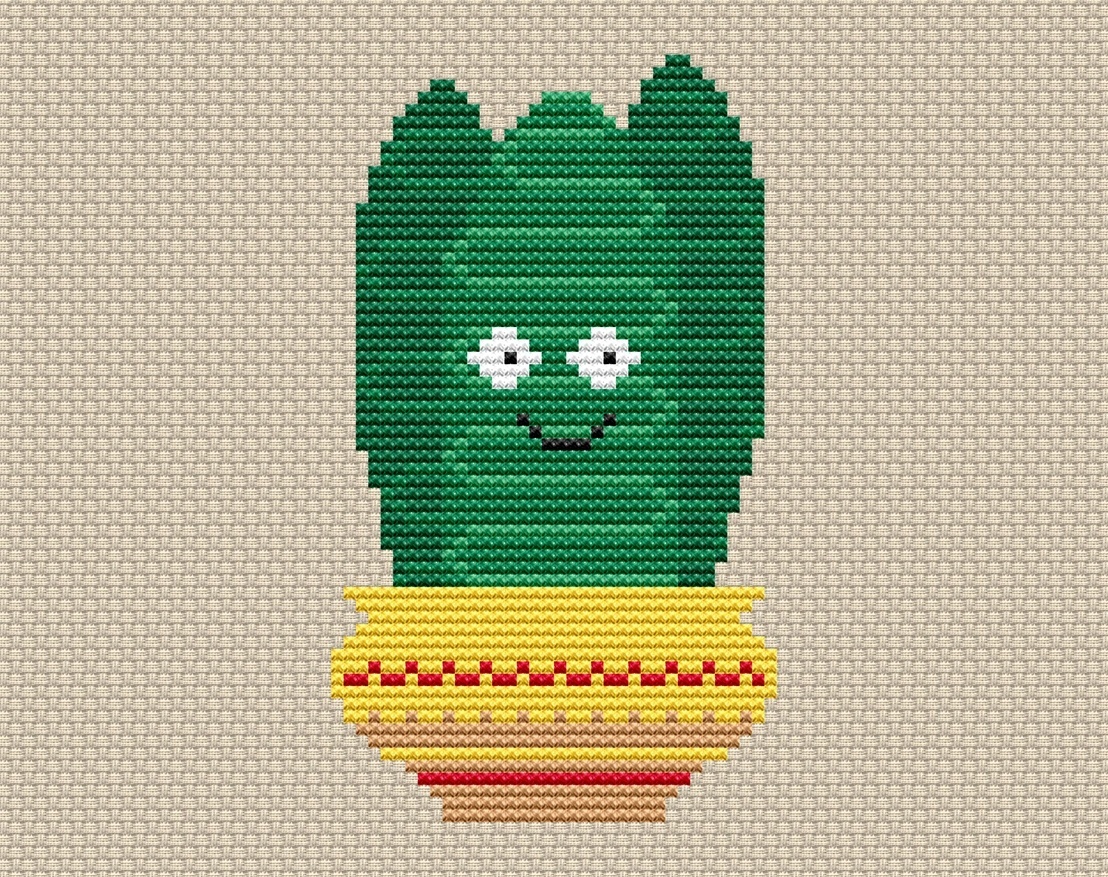 Smiling Cactus Cross Stitch Pattern фото 1