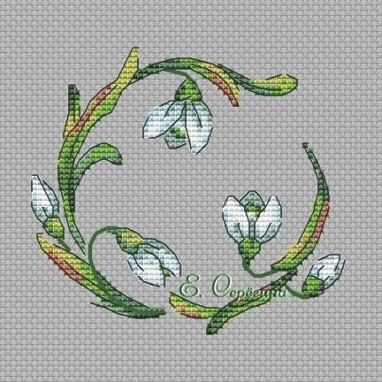Wreath with Snowdrops Cross Stitch Pattern фото 4