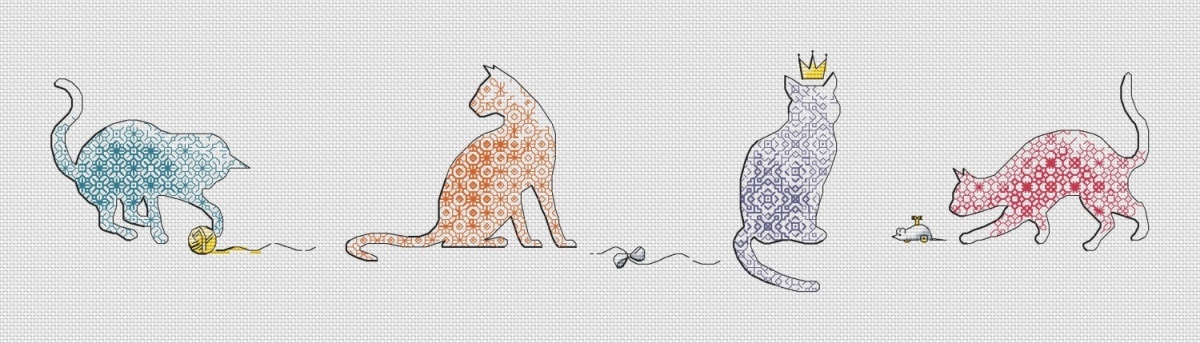 Openwork Cats Cross Stitch Pattern фото 1