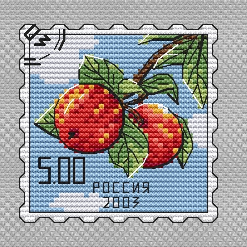 Postage Stamp. Apples Cross Stitch Pattern фото 1