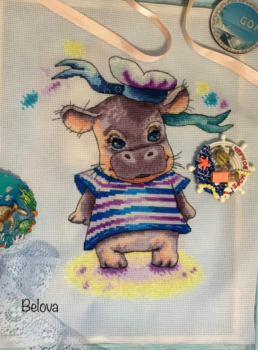 Hippo Sailor Cross Stitch Pattern фото 2