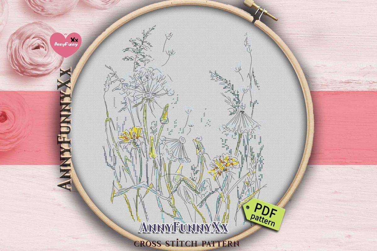 Flowers. Sketch. Dandelion Cross Stitch Pattern фото 6