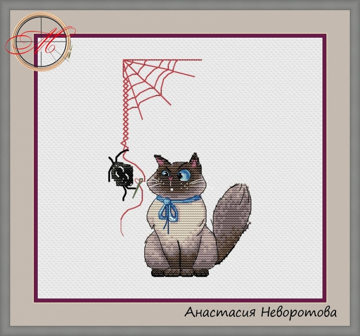 Cats. Cat with Spider Cross Stitch Pattern фото 1