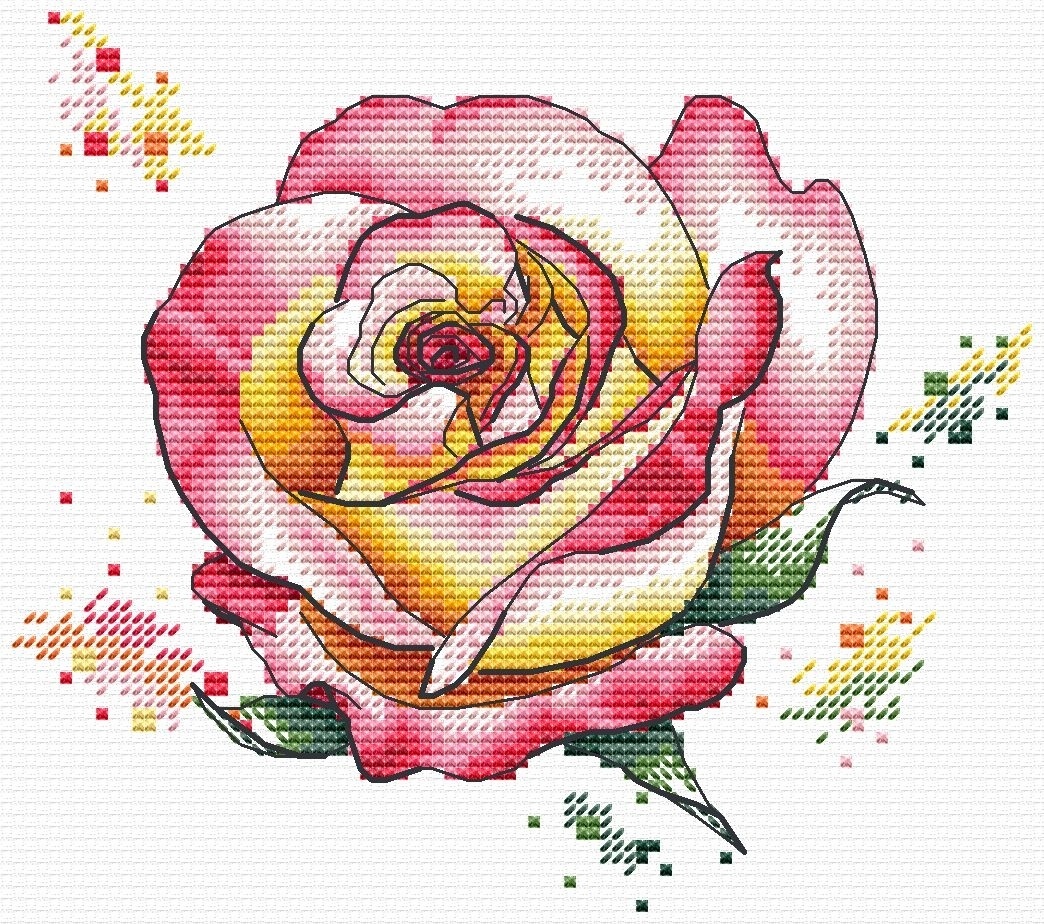 A Watercolor Rose Cross Stitch Pattern фото 2