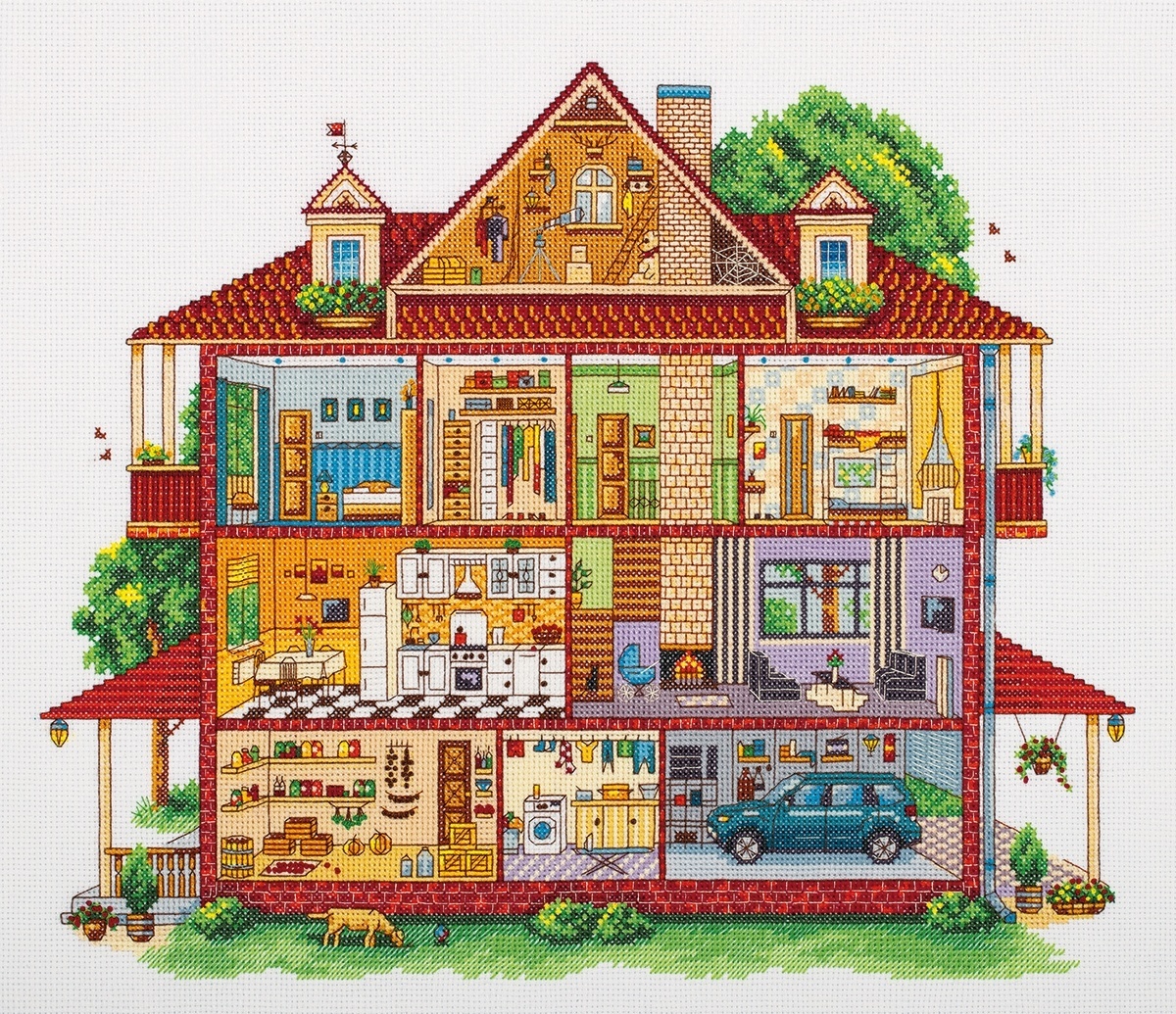 Inside of Country House Cross Stitch Kit