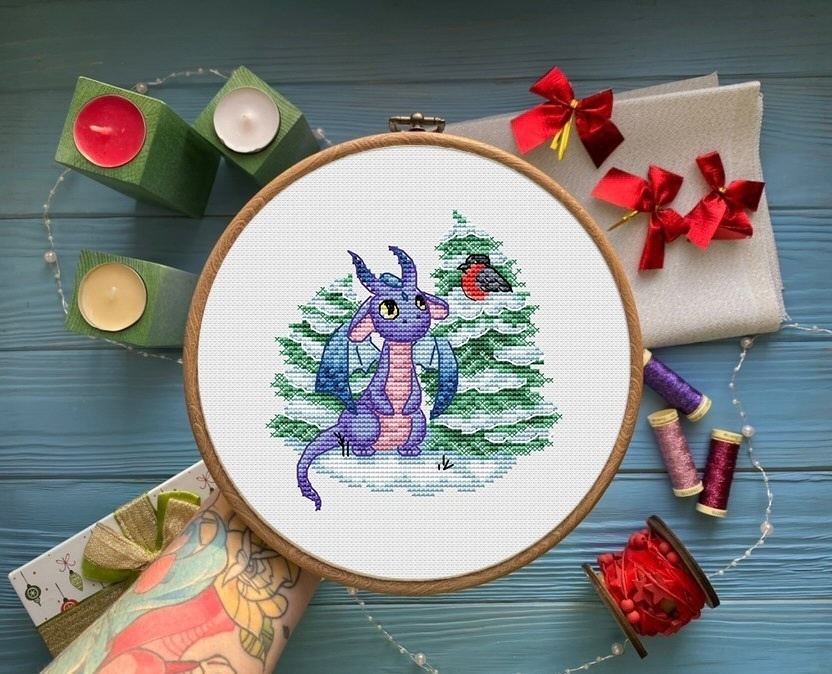 A Winter Dragon Cross Stitch Pattern фото 1