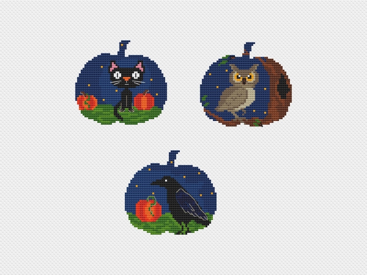 Three Pumpkins Cross Stitch Pattern фото 1