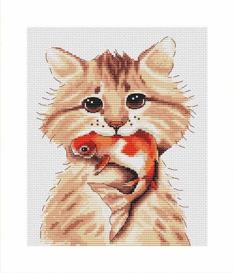Cat with Fish Cross Stitch Chart фото 1