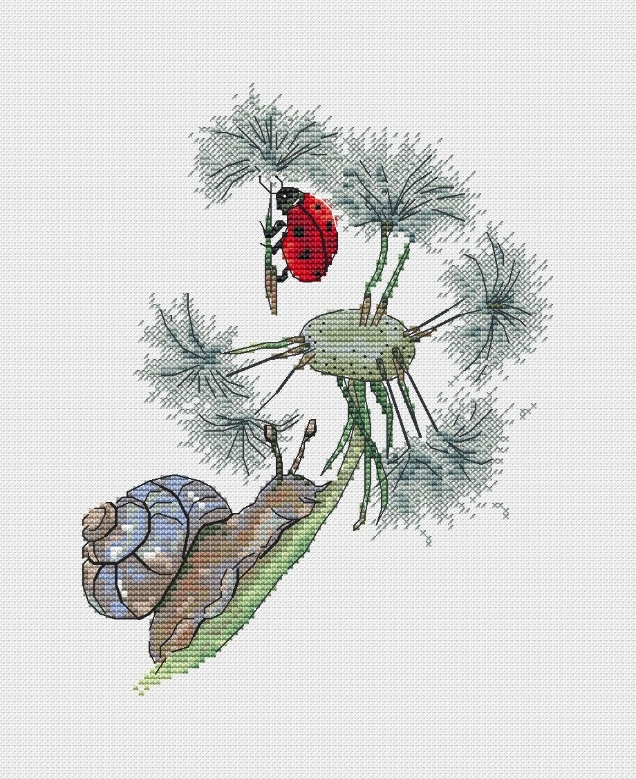 Snail and Ladybug Cross Stitch Pattern фото 2