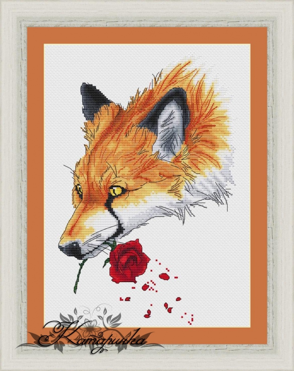 Fox with a Rose Cross Stitch Pattern фото 1