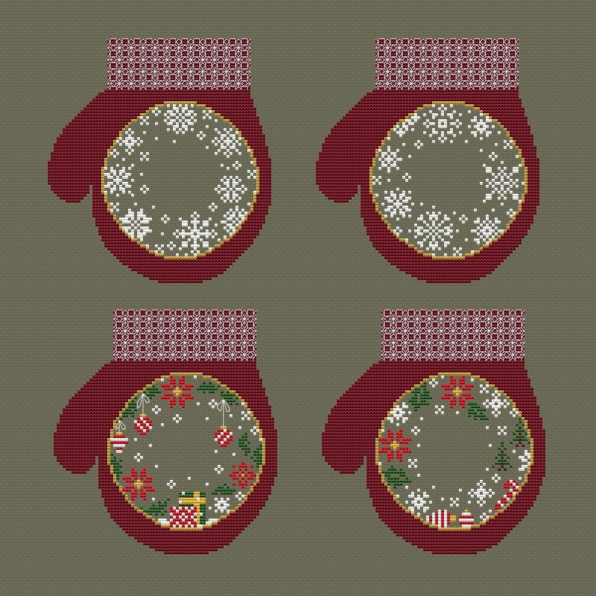 Christmas Mittens 2 Cross Stitch Pattern фото 1